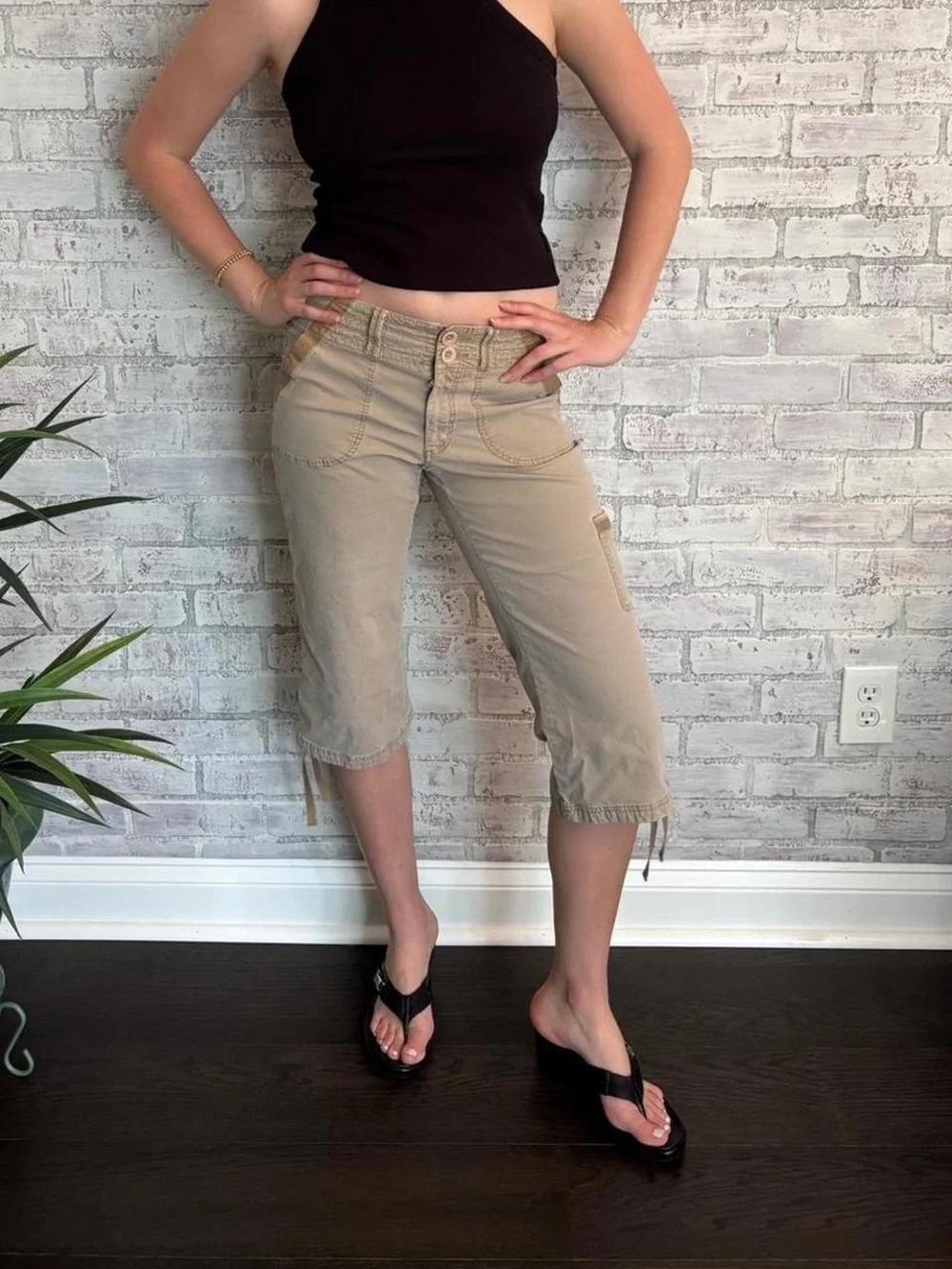 Vintage Prada Sport Black Wedge Thong Sandals with Buckle Detail